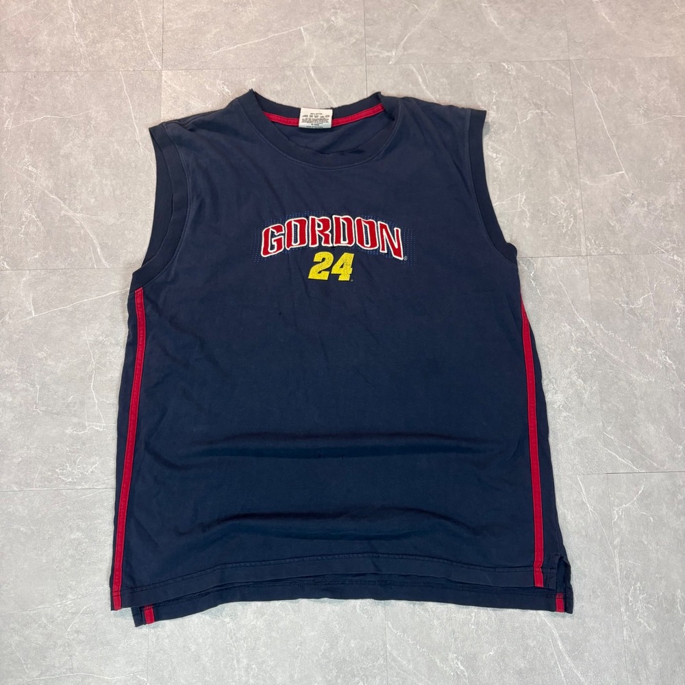 Vintage Jeff Gordon NASCAR Winners Circle Muscle Tee Navy Blue Mens XL 24 Racing